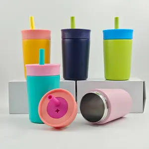 10oz Kids Stainless Steel Vacuum Insulated Cup, Durable Leakproof Flexible Straw, Easy Clean, Travel Water Bottle, BPA Free, Ideal for Hot/cold Drinks