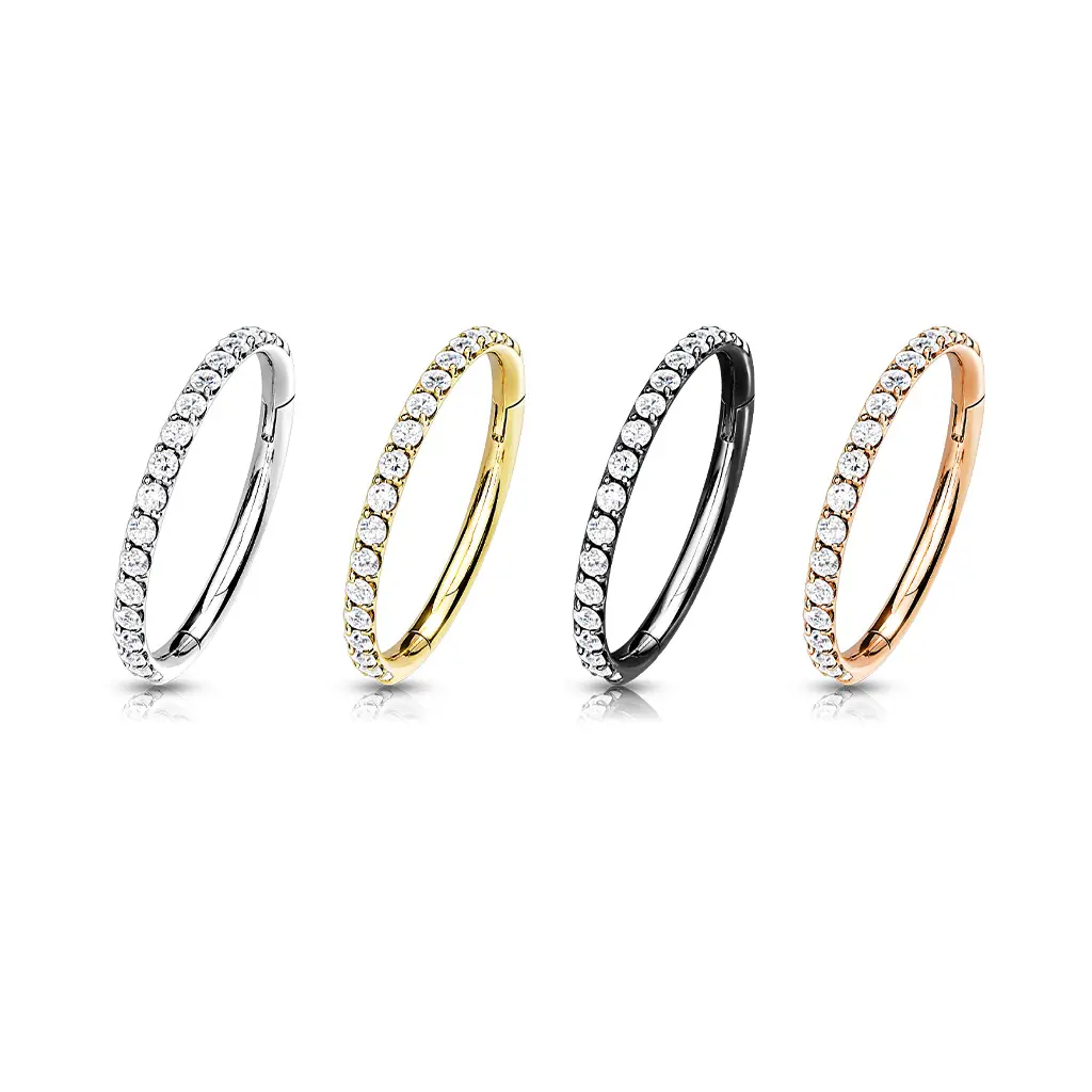 16G/18G CZ Nose Hoop • Clicker Ring • Titanium • Nose Ring • Septum Ring • Seamless Hoop • Hinged • Helix • Cartilage Piercing • Daith • Clicker Earring