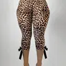 Elegant Slimming Capri Pants, High-Waisted Leopard Print Leggings, Butt-Lifting Butterfly Knot Design Skinny Athletic Sportswear, Comfortable Sporty, Gym Sportswear Bottoms