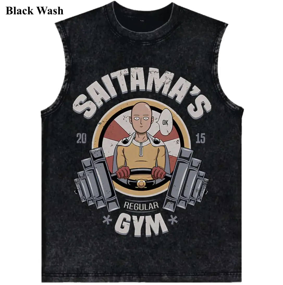Saitama Vintage Tank Top, Saitama Gym Graphic Tees, One Punch Man Tank Top, Men's Women's Sleeveless T-shirts, Unisex Anime Shirt, Anime Gift, Gym Workout Shirt, Menswear Womenswear Streetwear Top Fit Oversize