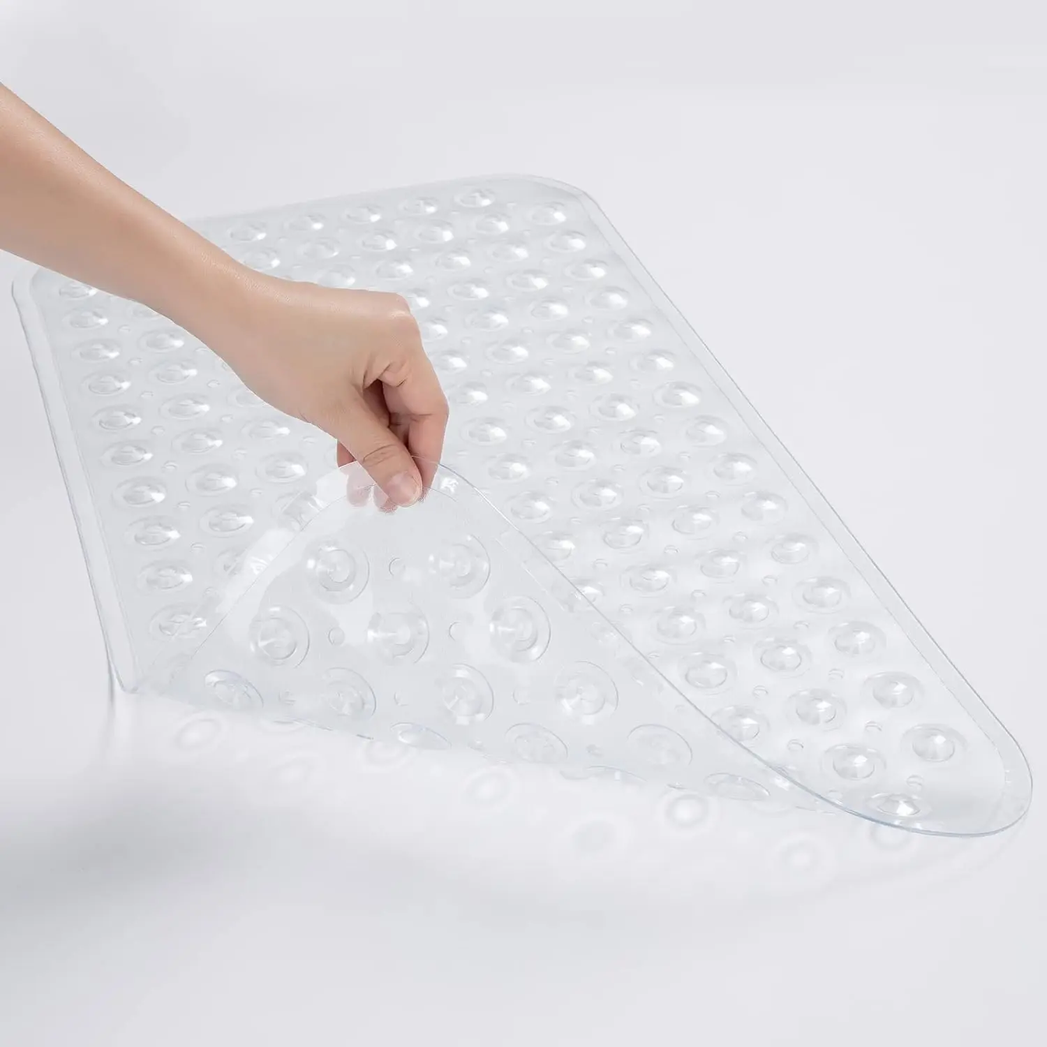 Silicone Non-Slip Suction Bathtub Mat, Medium Size 27.6x15 Inches with Suction Cups, Drain Holes, Machine Washable (Clear) - Bathroom Tub/Shower Accessory