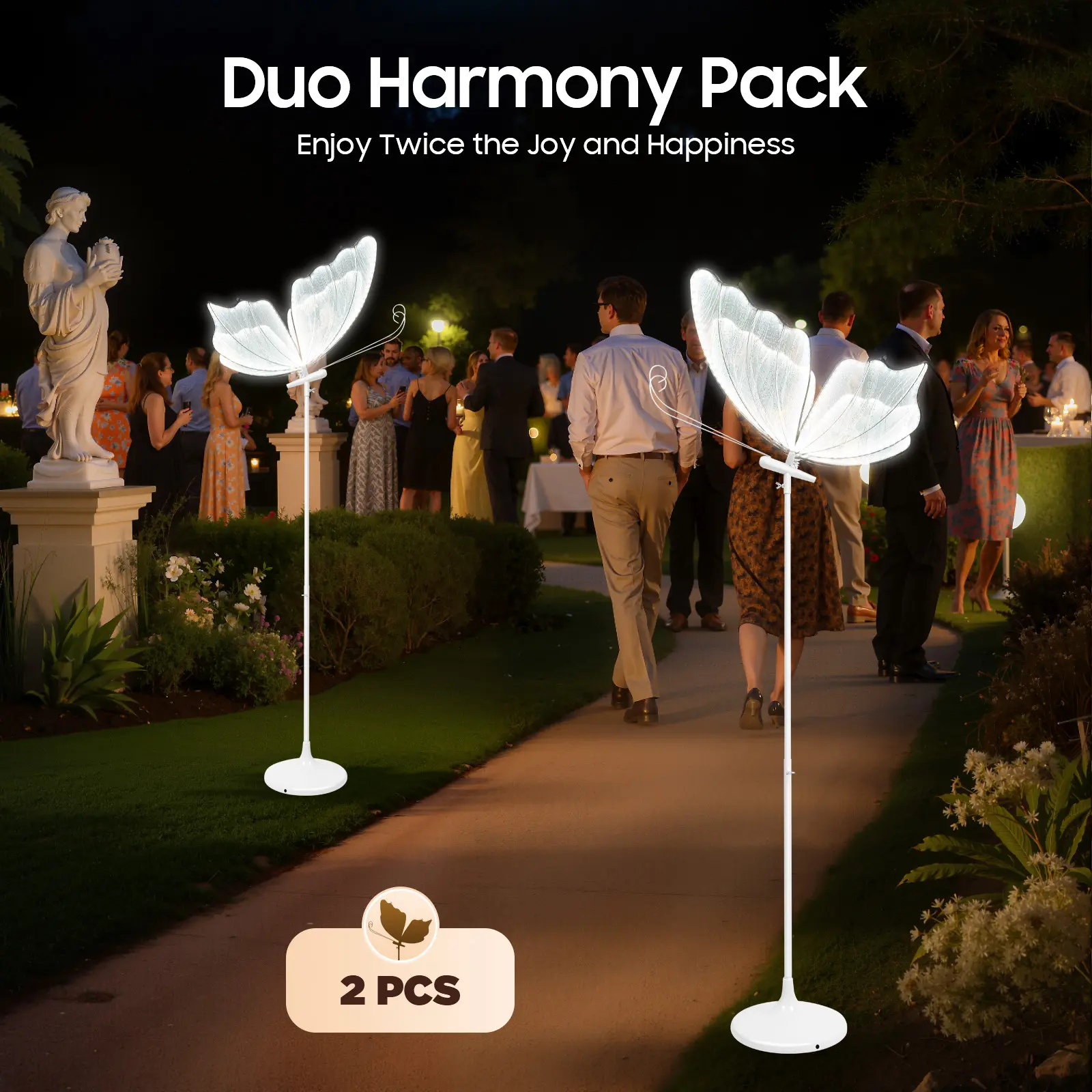 2-Pack Silver-Gold-White Butterfly Wedding LED Floor Lamps, Adjustable Height 57-70 in, Push Button, LED Strip & Gauze Decor, Soft Decorative Party Lights, Floor/Ceiling Mount, Guides Guests, Creates Dreamy Atmosphere for Festive Events, Floor Mount, Deco