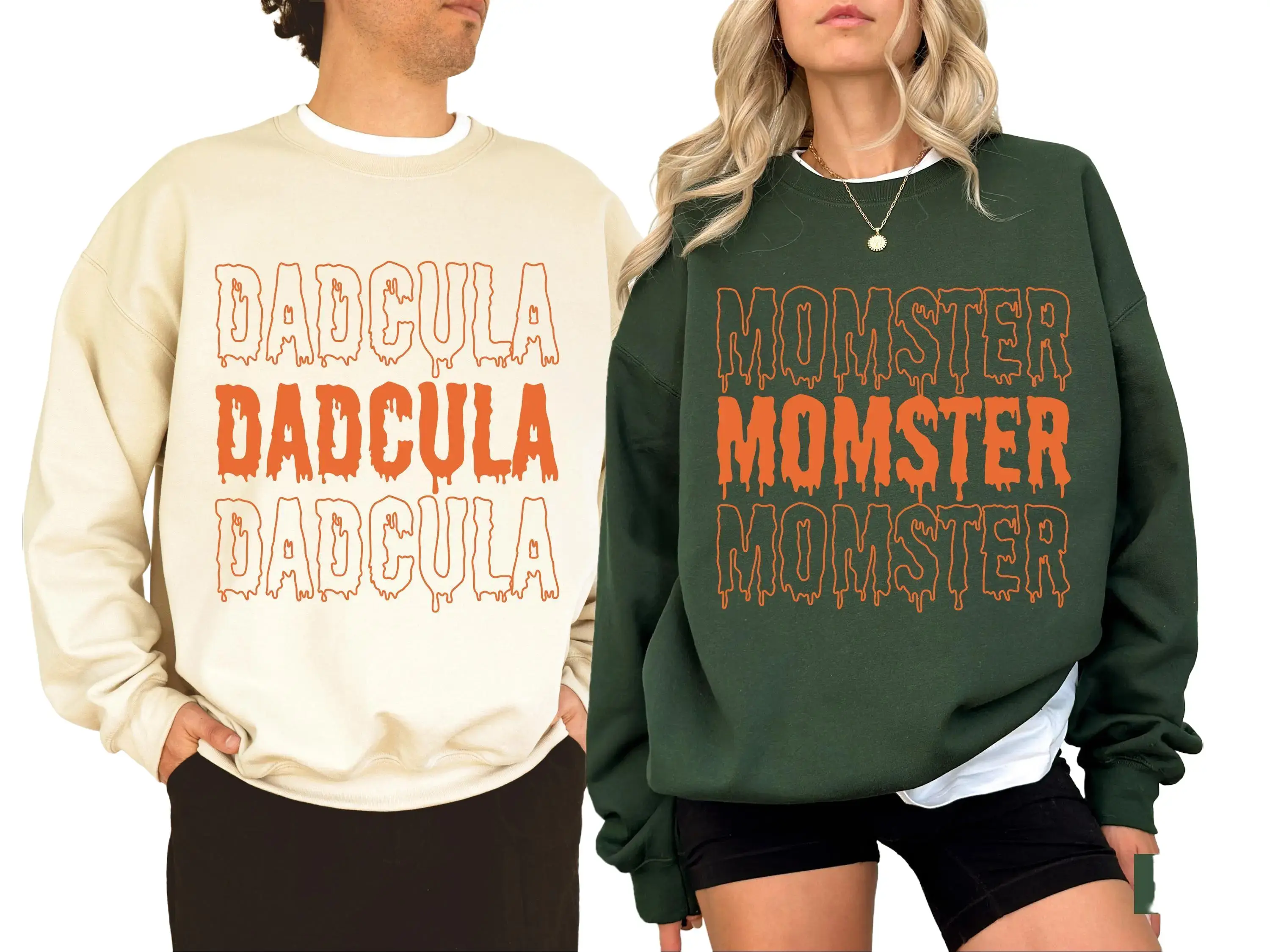 Momster and Dadcula Sweatshirts, Mom and Dad Couples Halloween Party Gift Hoodie, Funny Trick or Treat Family Matching Hoodie
