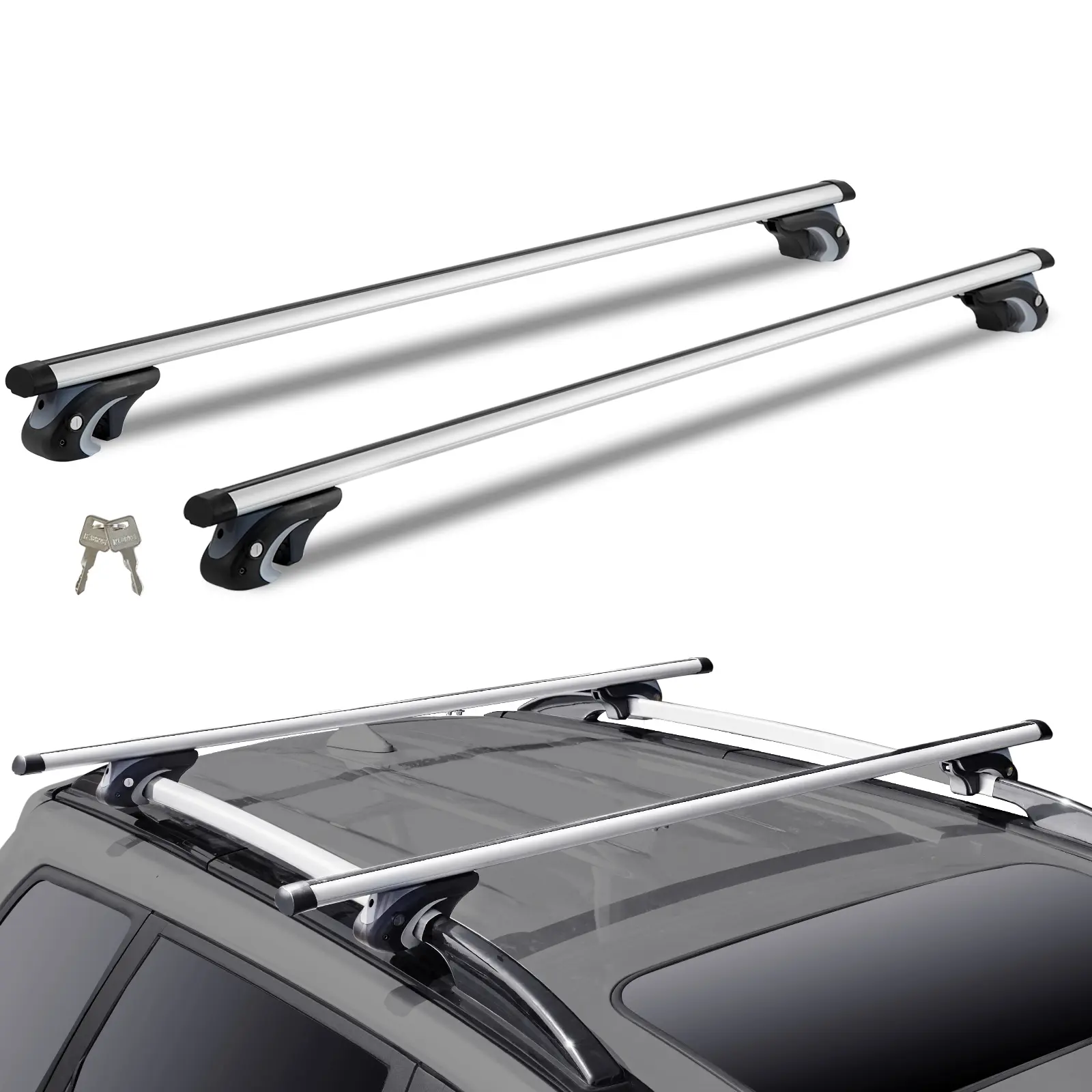 【BackToSchool】VEVOR Universal Aluminum Car Roof Rack Cross Bars, 54in Wide Fit, Anti-Theft Lock, Quiet Rubber Pads, 200lb Load Capacity, Drill-Free Install, Adjustable Mount, Lightweight Durable, Fits SUVs/Sedans Raised Side Rails with Gaps