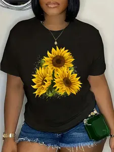 100% Cotton Yellow Sunflower Floral Watercolor Positivity T-Shirt