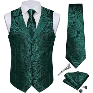 DiBanGu Mens Vest and Tie Set 5PCS Silk Paisley Dress Vest Suit Casual Formal Waistcoat for Tuxedo Wedding Party