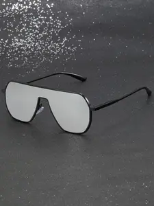 Men's Metal Flat Top Asymmetrical Integrated Lens Glasses, High-Quality Fashion Trendy Style, Casual Versatile Streetwear, Classic Shades