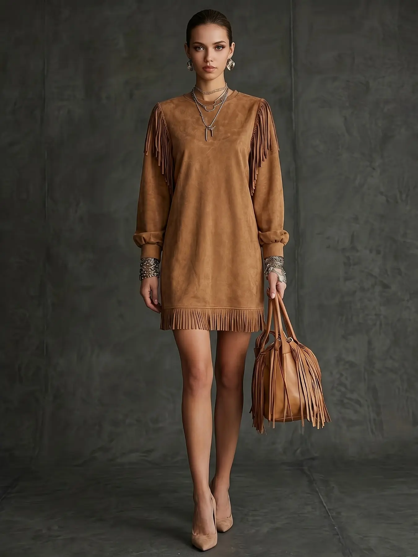 Women's Vintage Western Style Chic Bohemian Faux Suede Fringe Lantern Sleeve Long Sleeve Loose Mini Dress, 2026 Fashion, Casual Party Wear Womenswear, Lady - TikTok Shop Women's Vintage Western Style Chic Bohemian Faux Suede Fringe Lantern Sleeve Long Sleeve Loose Mini Dress, 2026 Fashion, Casual Party Wear Womenswear, Lady - TikTok Shop