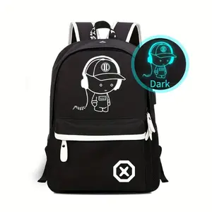 Glow-in-the-Dark Men's Backpack - Stylish & Lightweight, Large Capacity Oxford Fabric Daypack with USB Charging Port for Daily Commute, Campus, Cartoon, High School Anti-Theft Crossbody Shoulder Bag Canvas Messenger casual sport secure storage cyne  bag