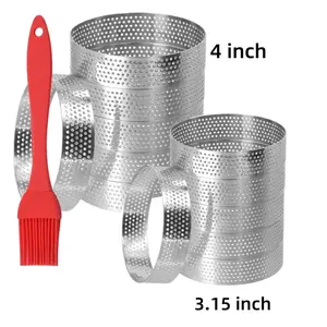12 piece stainless steel tart ring set, 3.15“ & 4” circular baking molds with 1 pcs silicone oil brush, professional baking tools suitable for tart, pie&cake making