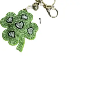 Clover Rhinestone Keychain Pendant - Silver Lobster Clasp Lucky Charm, Sparkly Multi-Use Fashion Costume Jewelry Accessory