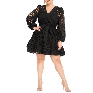 ELOQUII Women's Plus Size Tiered Eyelet Mini Dress
