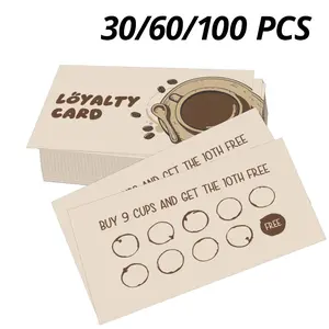 30/60/100 Pcs Dual-Sided Coffee Shop Loyalty Cards, Customer Marketing Cards, Promo Card, Card Design, Buy 9 Get 1 Free, 9x5.4 Cm, Suitable for Cafes, Tea Shops, Restaurants