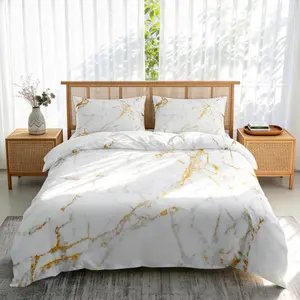 3-Piece Duvet Cover Set, Golden Marble Pattern, Polyester Bedding Set, Soft, Comfortable, and Skin-Friendly Duvet Cover, Suitable for Bedrooms and Guest Rooms, Comfy bed sets (1 Duvet Cover + 2 Pillowcases, Without Insert)