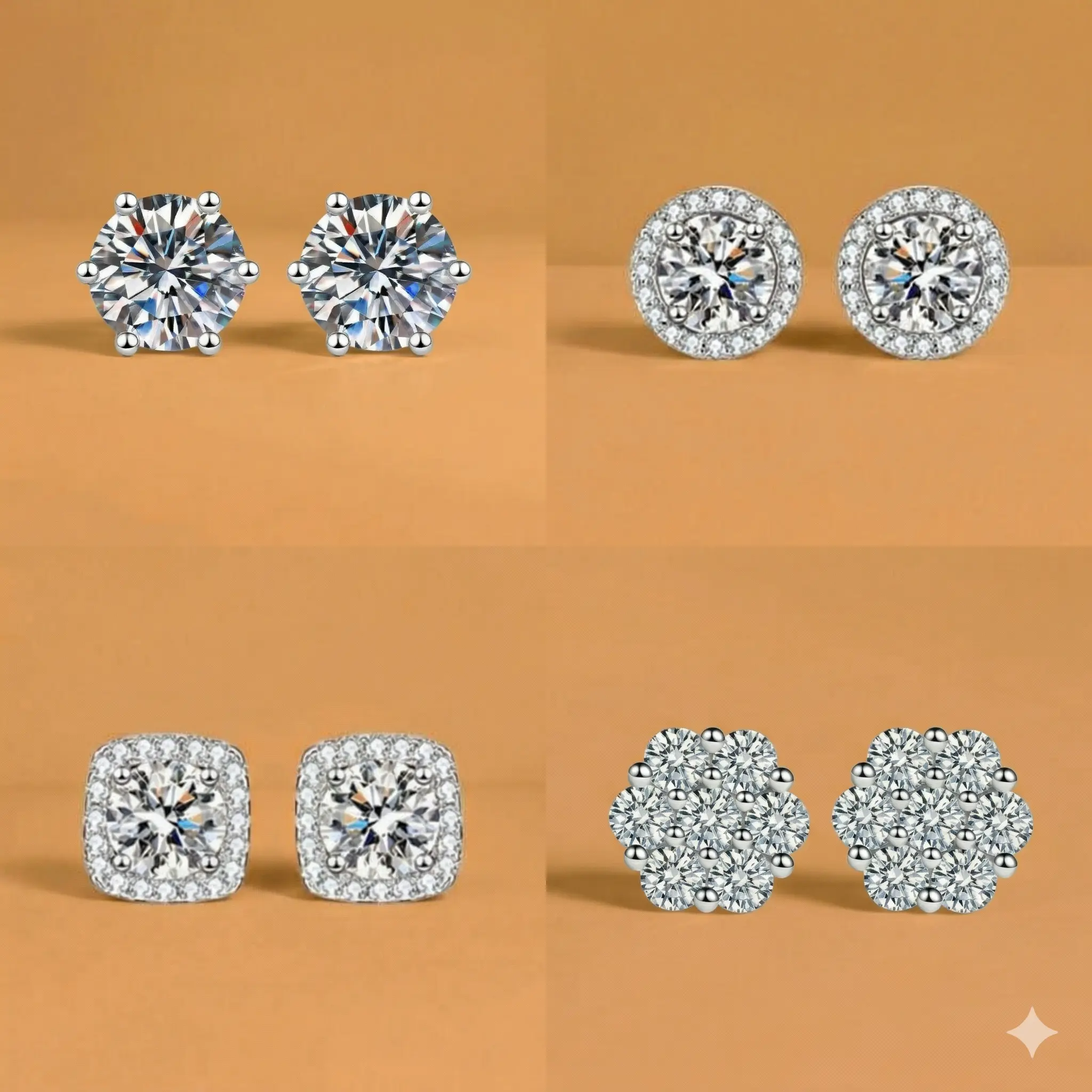 Sparkly Cubic Zirconia Stud Earrings Set, 4 Pairs, 925 Silver Plated,DDMS0020 Hypoallergenic Everyday Earrings for Women