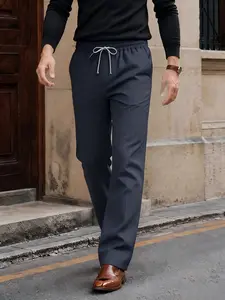 Men's Jacquard Casual Pants, Urban Style Striped Drawstring Waist Long Pants, Daily Commute Light Business Wear, Fall & Winter Fitted Solid Pattern