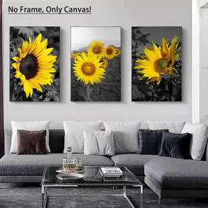Sunflower Pattern Unframed Painting, 3 Counts/set Modern Canvas Wall Art, Wall Decor for Home Living Room Bedroom Office School, Canvas Prints