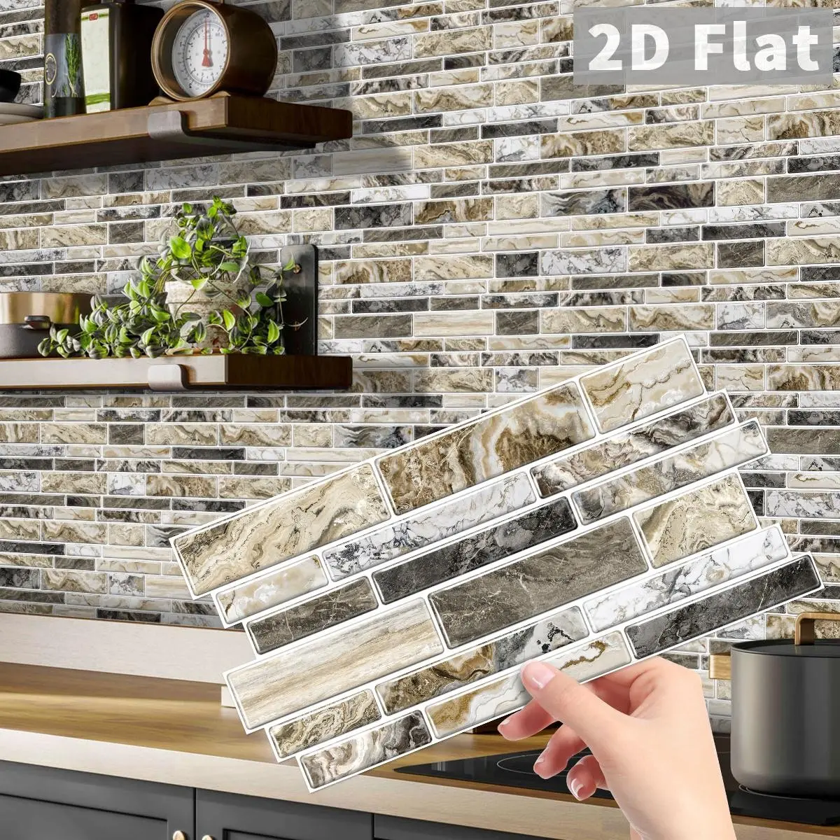 Modern Peel & Stick Backsplash Tiles, Striped Marble Waterproof Decorative Square Stickers, Marble Pattern Sticker, PVC Waterproof Stickers, DIY Easy for Kitchen Bathroom, 12/24/48 Pieces, Home Decor