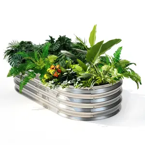 Raised Garden Bed, Outdoor Planter Box with Open Bottom Design, Metal Large Garden Bed for Vegetables, Herbs & Flowers, Rustproof for Backyard & Patio, Silver Raised Garden Bed, Outdoor Planter Box with Open Bottom Design, Metal Large Garden Bed for Vegetables, Herbs & Flowers, Rustproof for Backyard & Patio, Silver