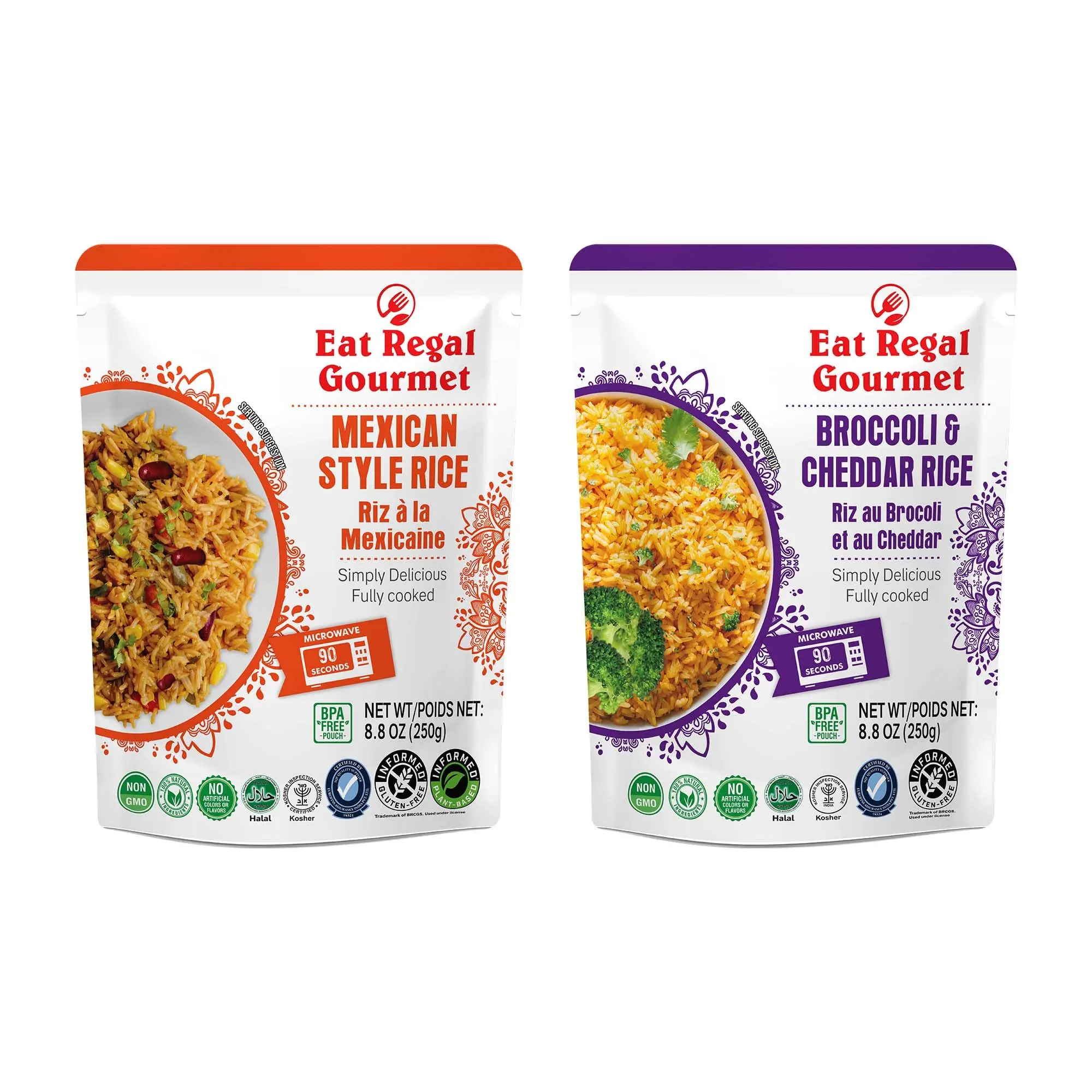 Eat Regal Ready-to-Eat Rice Variety Pack – Broccoli & Cheddar Rice & Mexican Style Rice | High Protein, Microwave in 1.5 Minutes| Gluten-Free, Non-GMO, BPA-Free | 8.8 oz (Pack of 12)