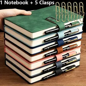 6-Piece Multi-Color Metal Pencil Holder and 200-Page Vintage A5 Leather Notebook Set, Ideal Office Supplies for Business Meetings and University Life, Perfect Back-To-School Gift