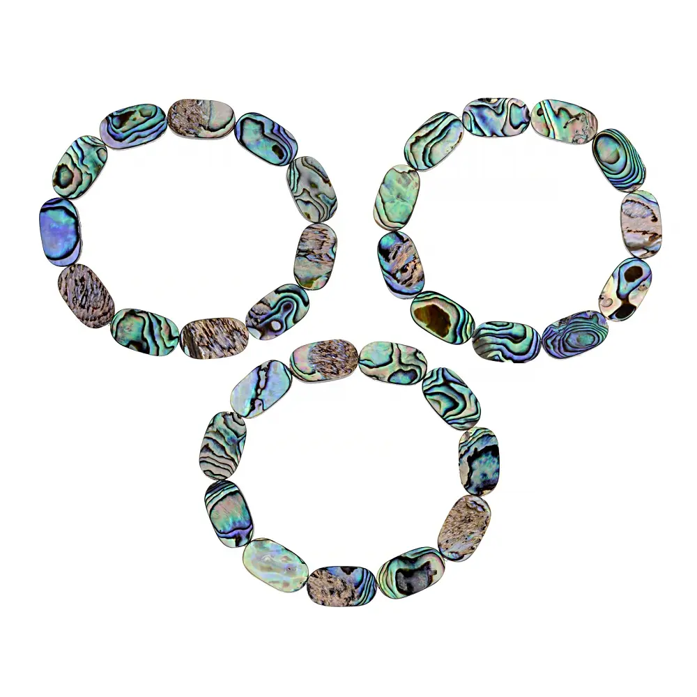 JTV Doublet Bead Multicolor  Abalone Shell Stretch Bracelet Set Of 3, 18x10mm