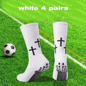 4 pairs Anti-Slip grip Socks for male adults, cross-grip soccer socks with complete protection,athletic fit,one size fits most people,outdoor use,