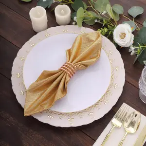 5 Pack Shimmer Sequin Dots Polyester Cloth Dinner Napkins 20"x20" Gold - Smooth Finish & Glittery Sparkle for Any Occasion