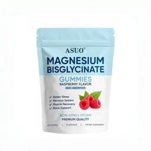 ASUO Magnesium Glycinate Gummies, Natural Raspberry Flavor Vegan Chewable Dietary Supplement, Stress Relief, Calm Mood, Sleep Support for Men & Women