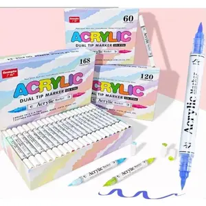 60-Color Dual-Tip Brush Double-Head Acrylic Paint Markers Set, 1 Box - Office Stationery Writing Supplies for Artistic Endeavors, Black Card Projects, Crafting Ideas