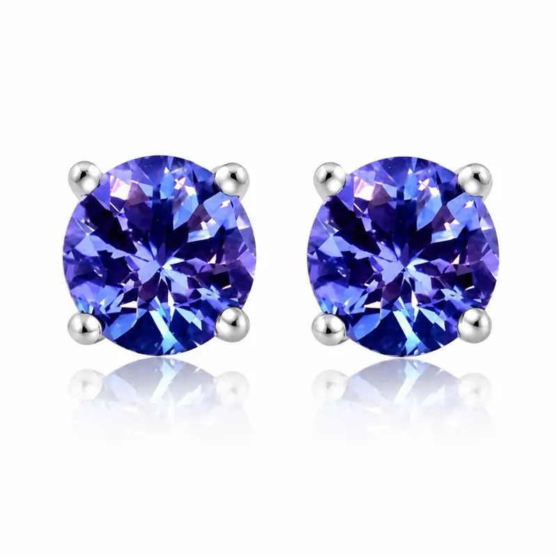 925 Sterling Silver 2.00ct Tanzanite Round 6mm Stud Earrings Women