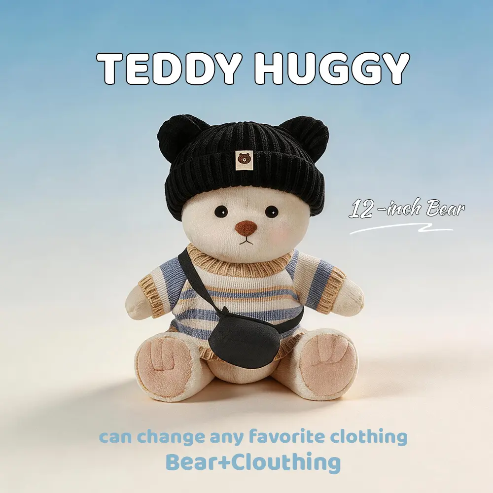 TEDDY HUGGY The Best Gift | Watch Me Dress Up, Teddy Huggy! 12-Inch Posable Bear with 5 Joints & Mix-and-Match Outfits — The Viral Toy You’ll Want to Hug Soft Stuffed Animals Soft Adorable Stuffed plushies stuffed animals cute girly gifts