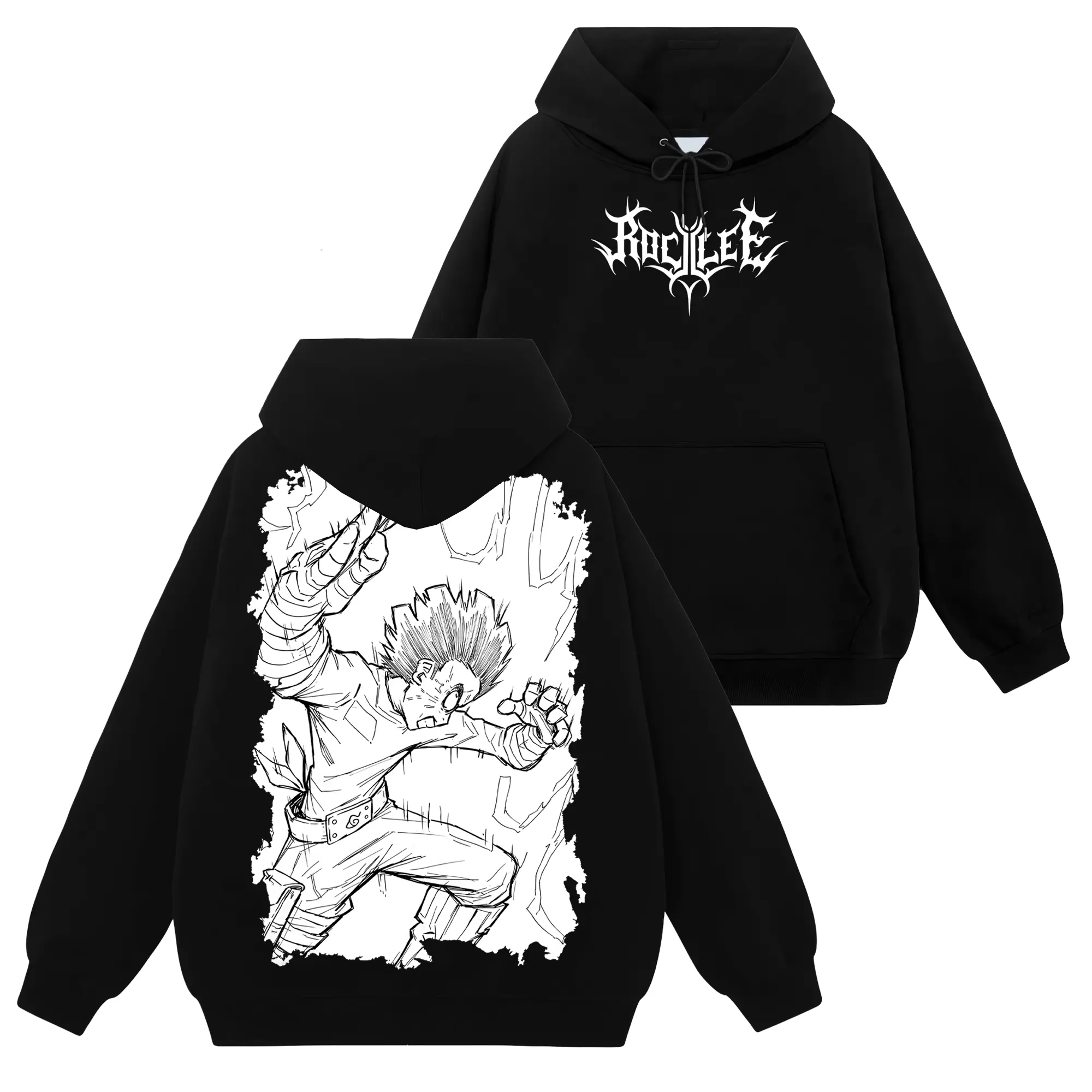 [Konoha Shop] Limited Naruto Shippuden Rock Lee 6th Gate 8 Gates #28 Men's Hoodie Top, 90s Retro Vintage Cotton Fabric, Seamless Unisex Graphic Casual Basic Streetwear Tops, Ninja Shinobi Gift