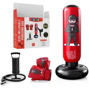 Inflatable Punching Bag for Kids Age 3-12 Years, Ninja Style Toy Gifts for Boys Girls, 63 Inch Stable Inflatable Boxing Set for Karate Taekwondo Practice