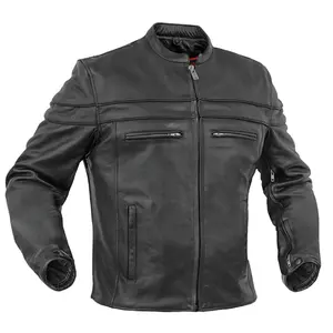 DANIEL SMART Men's Asphalt Leather Motorcycle Coat, Menswear Top with Zippers and Mesh