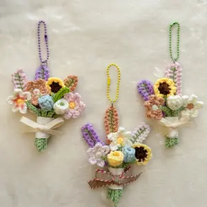 Crochet Mini Flower Bouquet Keychains, Crochet Flowers, Cute Gift, Bag Charm
