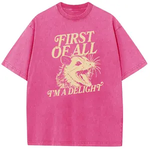 Holafish Oversize Acid Wash Vintage “First Of All ，I'm A Delight”T-Shirt,Heavyweight Cotton Streetwear graphic vintage tees Menswear Womenswear Crewneck Tshirt