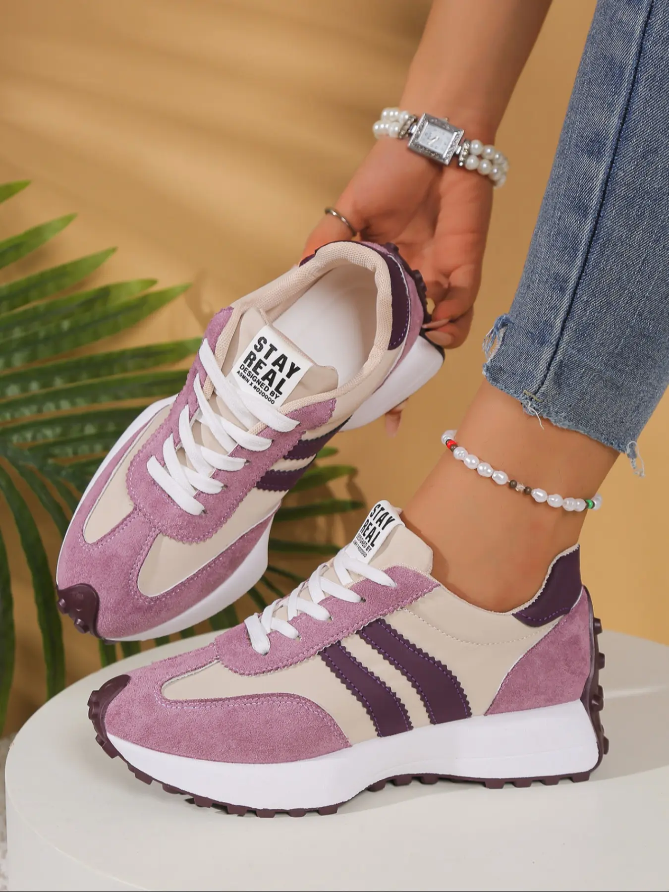 Women's new fashionable casual lace-up Colorblock sneakers, autumn and winter outdoor walking shoes, simple and versatile trendy thick-soled heightened comfortable casual shoes, suitable for daily leisure and commuting wear