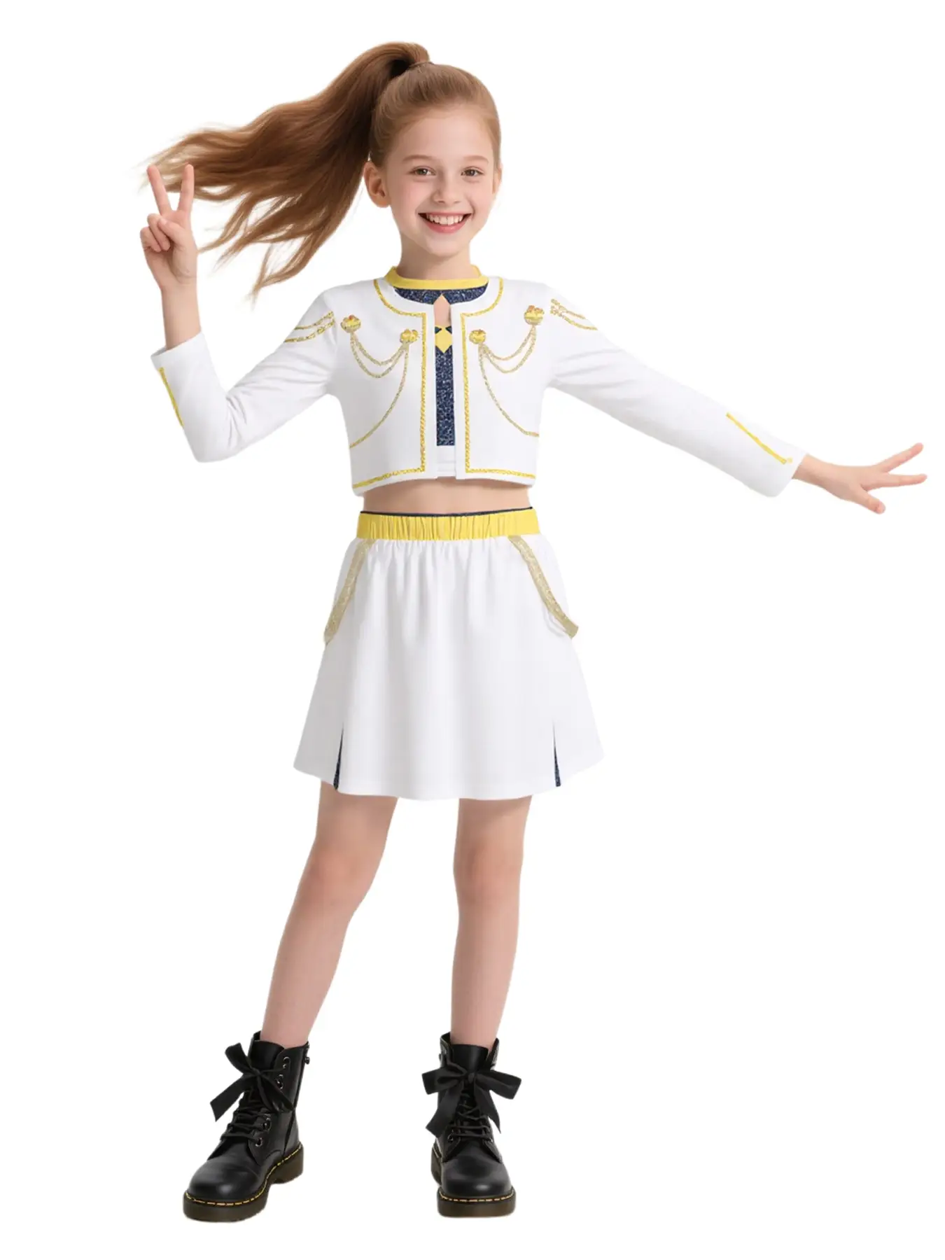 K-Pop Girl Halloween Costume Set, Zoey Devil Style, Teenage Girls Trendy Half Skirt Set, All Seasons Fitted Crop Top