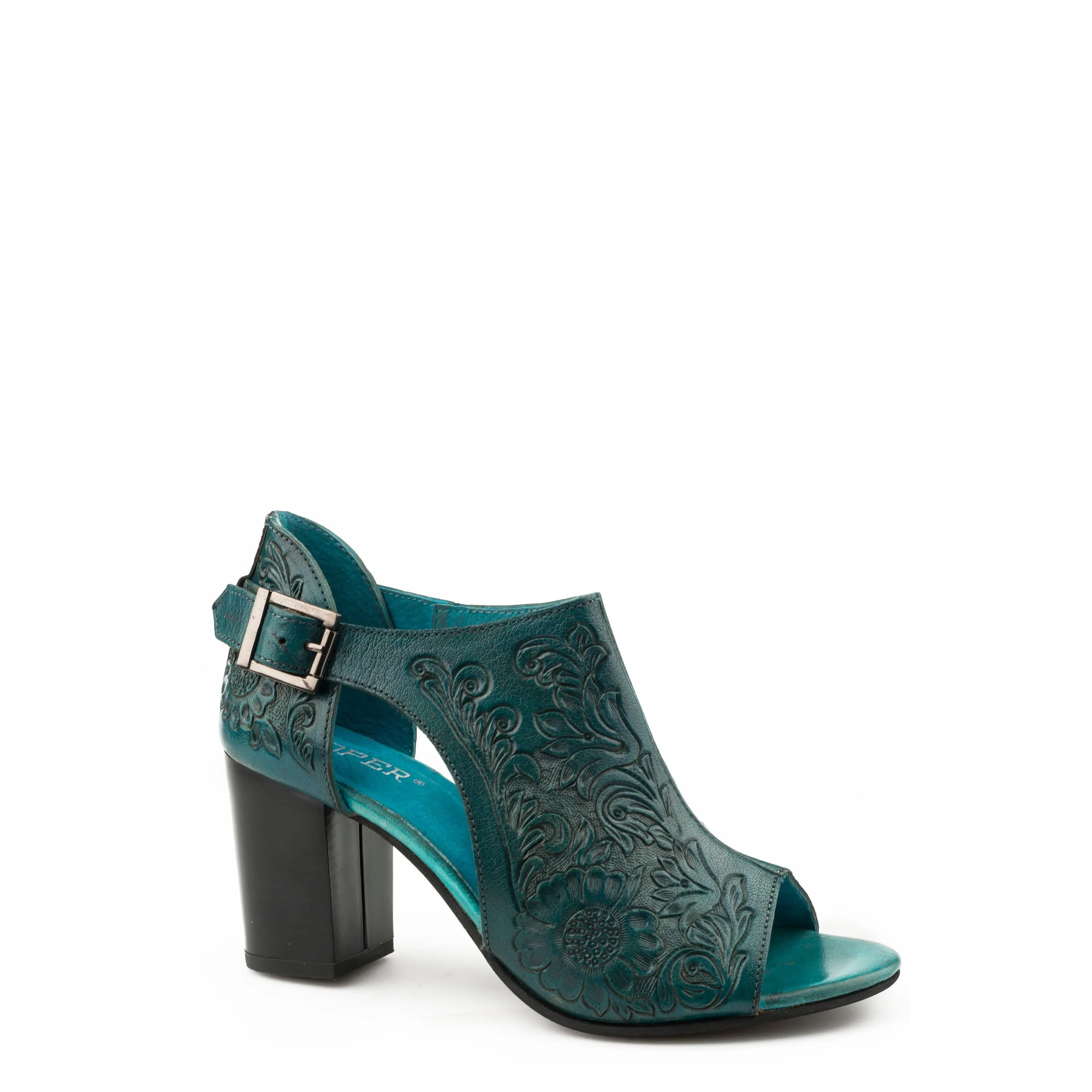 TURQUOISE FLORAL TOOLED LEATHER