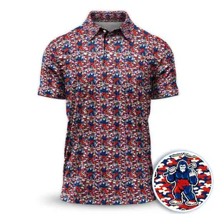 Patriotic Bigfoot Golf Polo Shirt Short Red White Blue Camo Patten Print Sleeve Outdoors Menswear Casual
