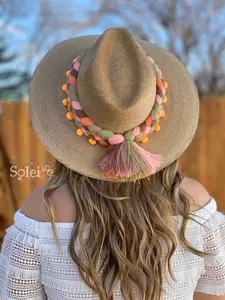 Mexican Artisanal Palm Hat. Mexican Hat with Pompoms. Decorated Mexican Hat. Traditional Mexican Hat. Womens Mexican Sombrero.