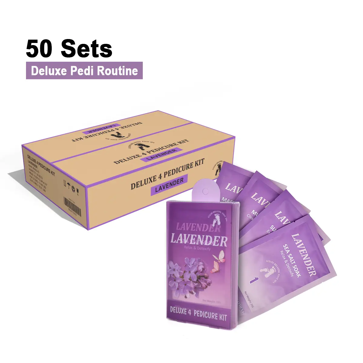 50 Sets Scented Foot Spa Kit | 4-Step Pedicure Routine (Soak, Scrub, Mask, Butter) | Bulk Set for Women, Home, Salon | USA Stock