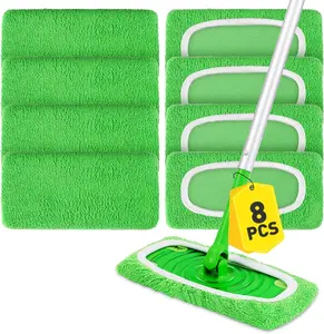 8 Pcs Reusable Microfiber Mop Pads Compatible with Swiffer Mop, Replacement Wet Mopping pad Refills & Washable Dry Sweeping Cloths for Surface/Hardwood Floor Cleaning (The mop is Not Included)
