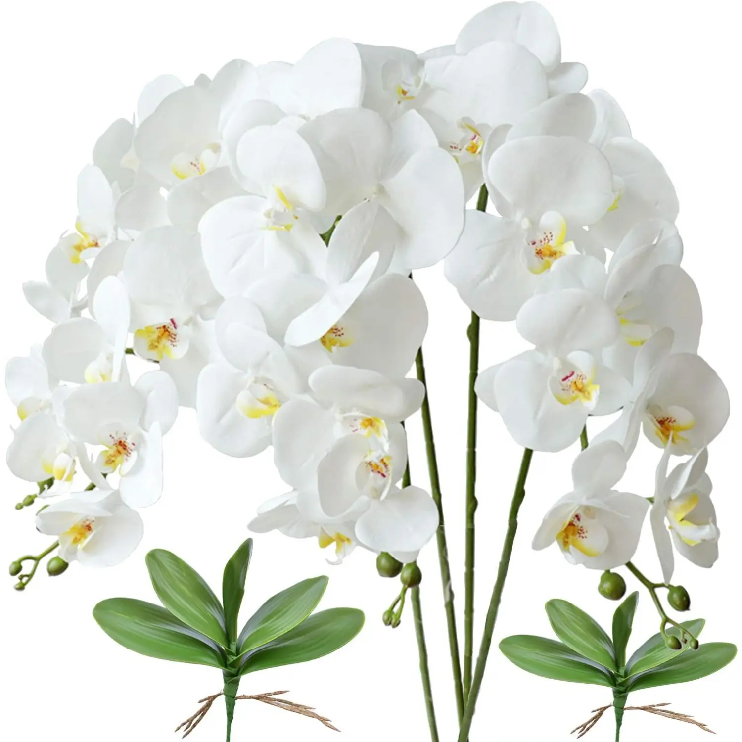 4Pcs/Set 32" Artificial Phalaenopsis Flowers with 2 Bundles Leaves,Artificial Orchid Flowers Stem Plants for Home Outdoor Garden Decor,Christmas Party Gifts,Hand Tools Kits