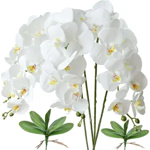 4Pcs/Set 32" Artificial Phalaenopsis Flowers with 2 Bundles Leaves,Artificial Orchid Flowers Stem Plants for Home Outdoor Garden Decor,Christmas Party Gifts,Hand Tools Kits