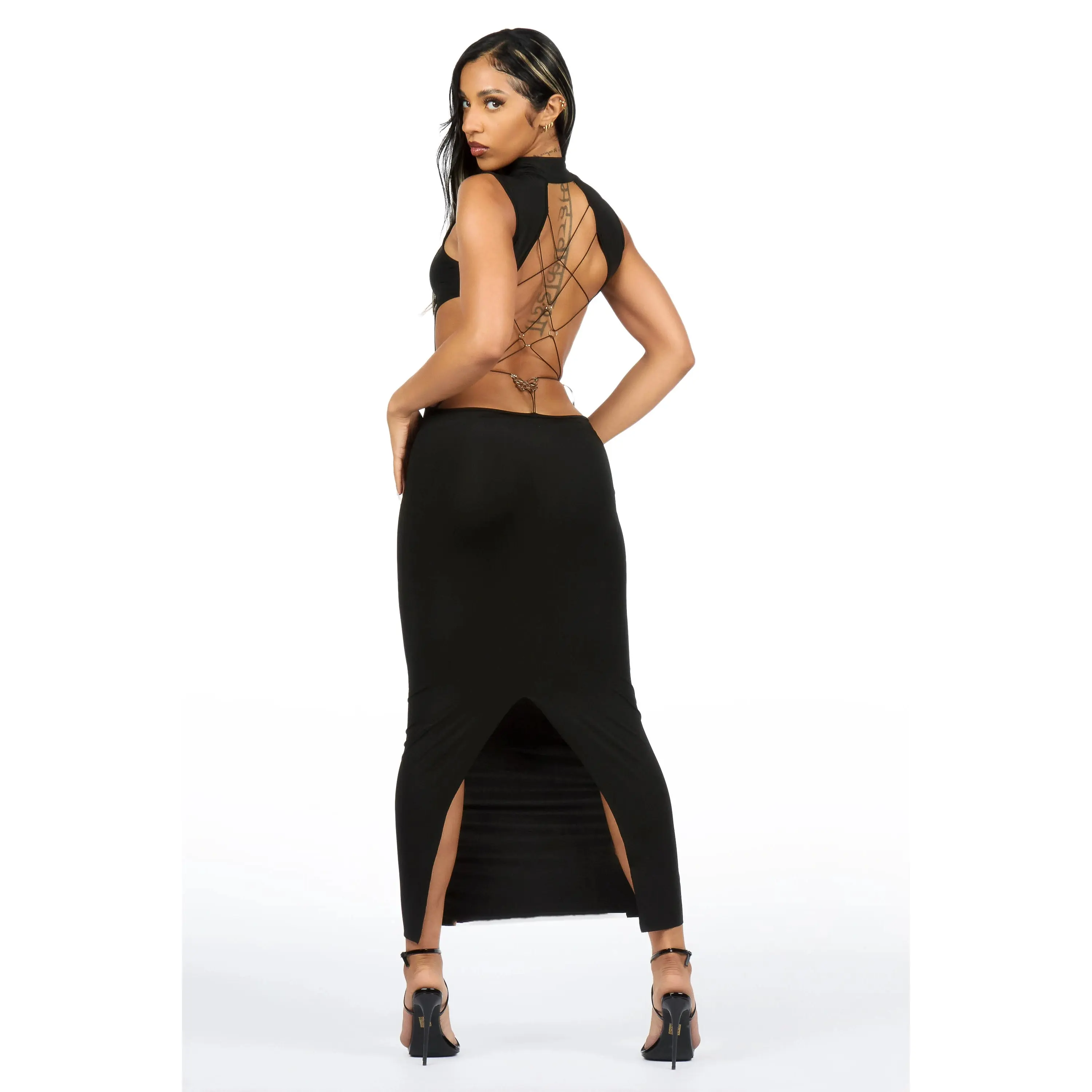 Lo-Fly Butterfly Back Black Maxi Dress