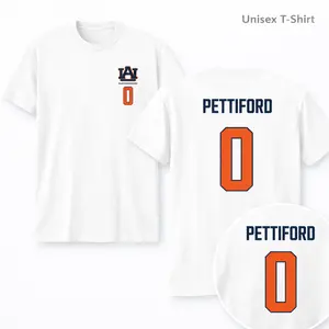 Auburn Tigers Pettiford 0 Jersey Style T-Shirt Unisex Sports Graphic Tee White Cotton Shirt College Football Fan Apparel Custom Name Number Back Print Casual Streetwear Gift