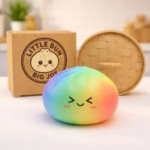 Kawaii Bun Squishy Stress Relief Toy with Steamer Basket Cute Dumpling Squeeze Fidget Slow Rising Soft Adult Toys 3.3 Inches