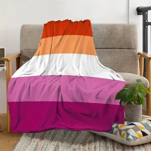 1pc Vibrant Lesbian Pride Flag Throw Blanket - Soft Flannel, Striped in Orange, Pink, Purple & White, Lightweight & Cozy for Couch, Sofa, or Bed Decoration
